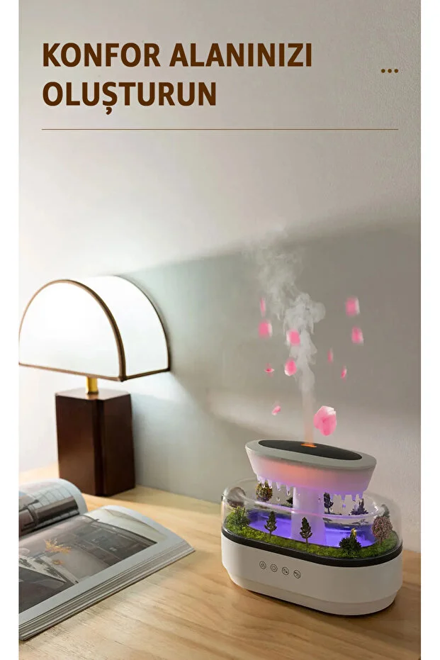 Yağmur Damlası Hava Nemlendirici - Aromaterapi Difüzör - 7 Renk RGB - Dinlendirici Sesler